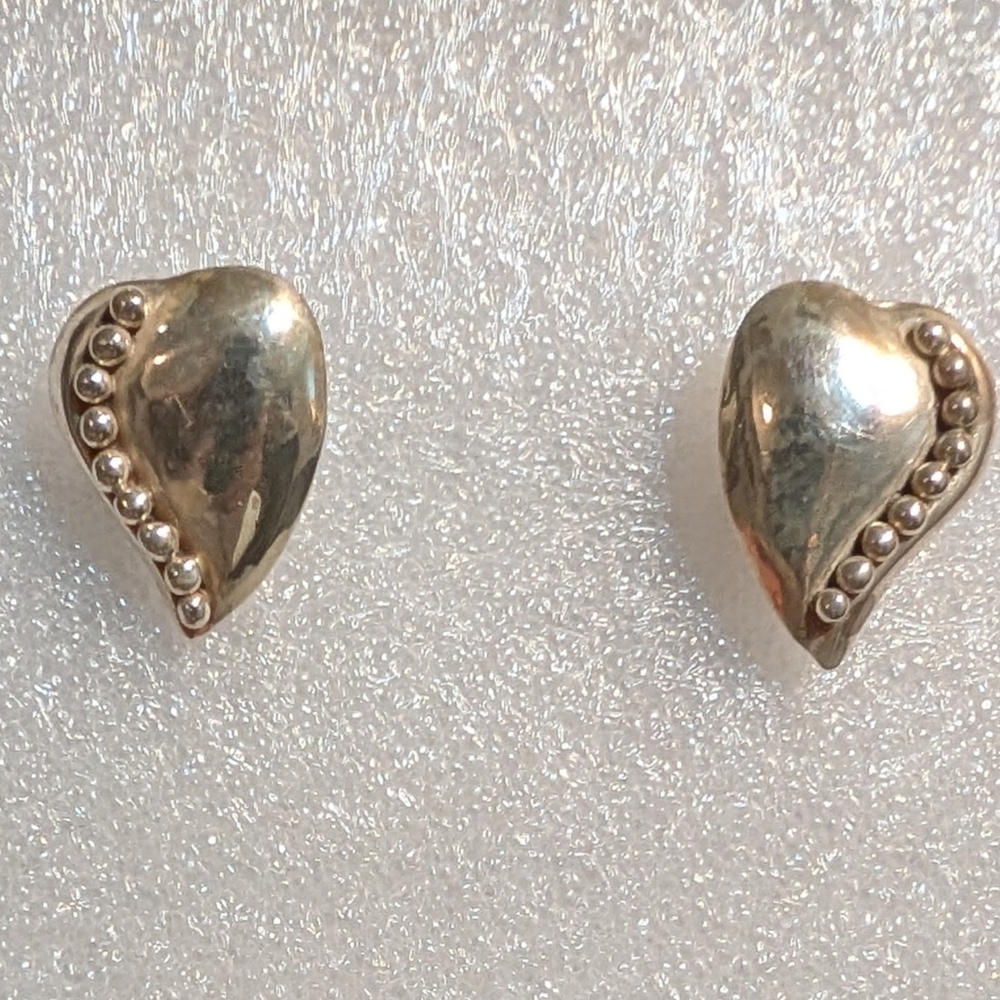 925 Silver Puff Vintage Twist Clip On Earrings Heart Handmade 3D